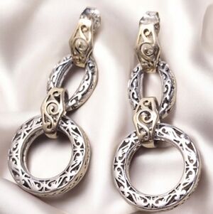 Vintage Sterling Silver 18k Gold Vermeil Openwork Scroll Door Drop Earrings